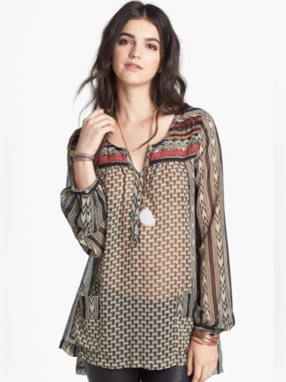 Free People Feather in the Wind Sheer Tunic Top with Pockets Size XS
